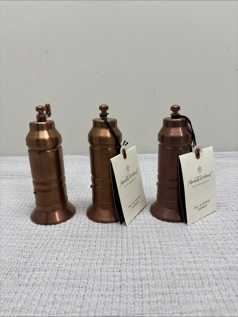 Set 3 Hearth & Hand With Magnolia Salt & Pepper Copper Finish Crank Grinders 5"